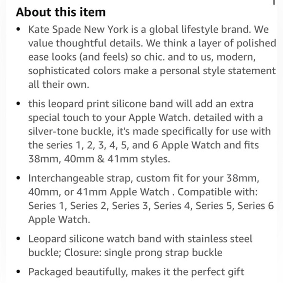 Kate Spade New York Apple Watch Leopard Band - 38/40/41mm new in box - Picture 4 of 5